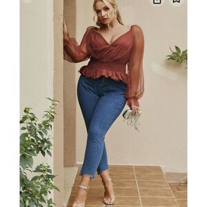 Anthropologie Wine Lace Smocked Top Size Large NWOT